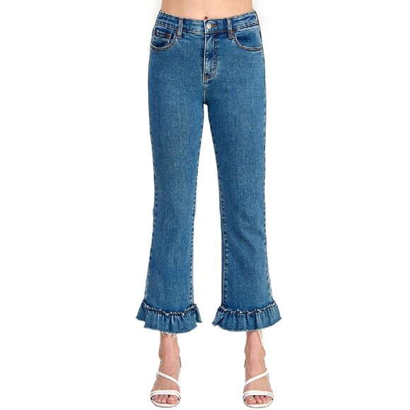 Special A Jeans Tummy Control Ankle Length Kick Flares With Ruffle Hem - Picture 1 of 8